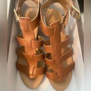 Franco Sarto Deena saddle tan leather wedges